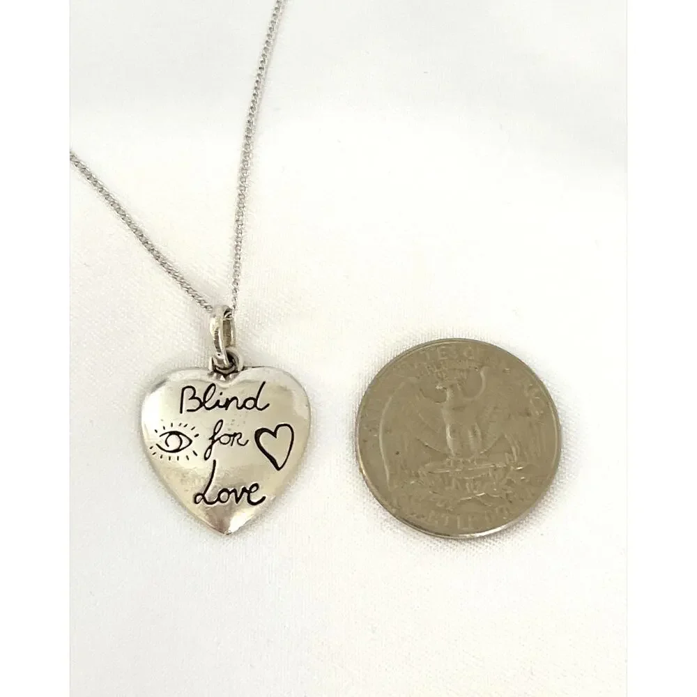 GUCCI 925 Sterling Silver Heart Necklace Pendant Floral & Bird Blind For Love